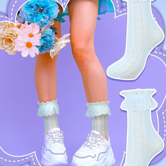 Lace Socks Women 8 Pairs Nylon Ruffle Frilly Ankle Dress Accessories - Picture 5 of 7